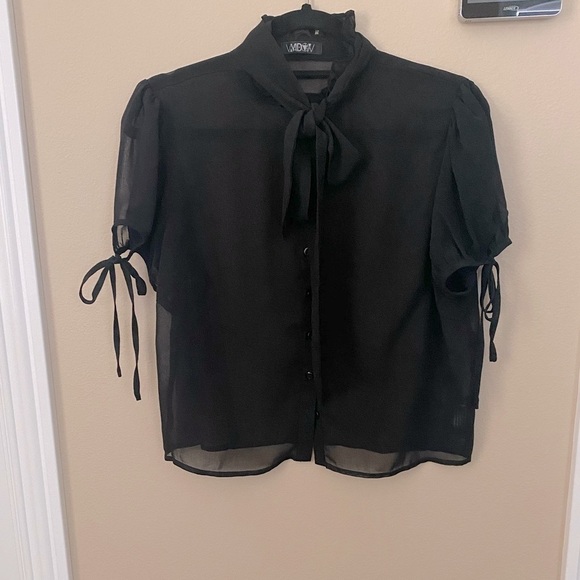 Widow Sheer Bow Blouse - Picture 3 of 7